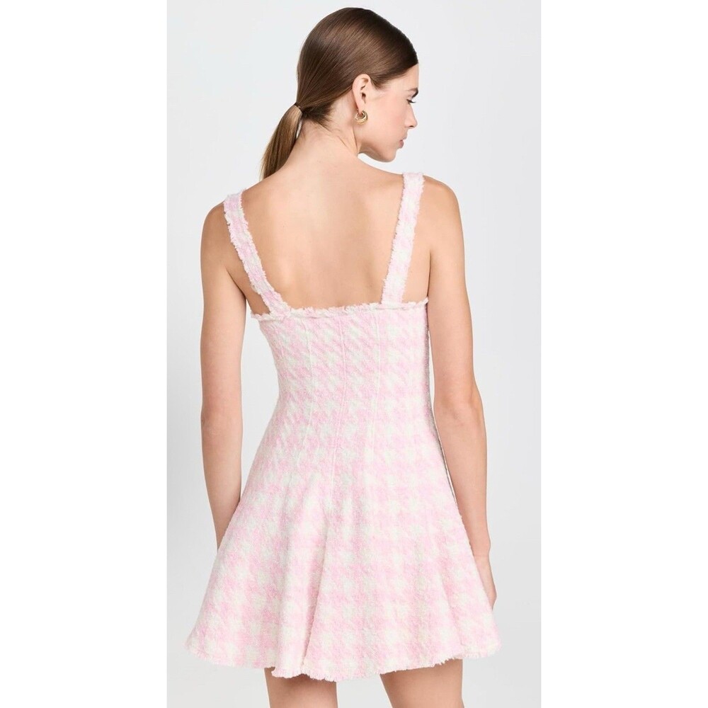 LoveShackFancy Tweed Mini Dress Women’s Size 6 Josalie Wool Houndstooth Pink New - Picture 3 of 10
